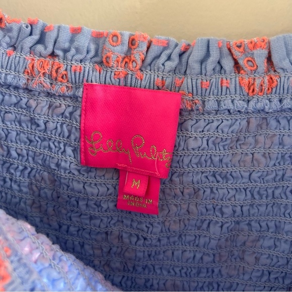 Lilly Pulitzer Rainna Eyelet Smocked Dress in Blue Peri Chambray Dobby Eye sz M - Picture 3 of 4